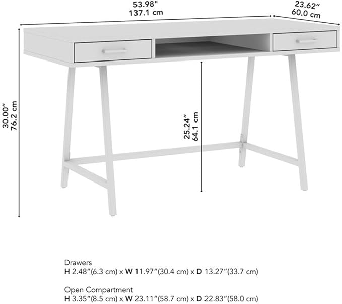 Bush Furniture Steele 54W Writing Desk with Storage in Pure White Oak | Large Wooden Computer Table for Home Office Workspace
