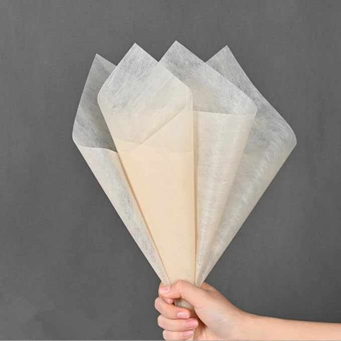 BBJ WRAPS Hand-Drawn Tissue Flower Wrapping Paper Korean Non-Woven Waterproof Floral Bouquet Wraps for Florist Packaging Arrangement, 23x18 Inch - 40 Sheets (Khaki)