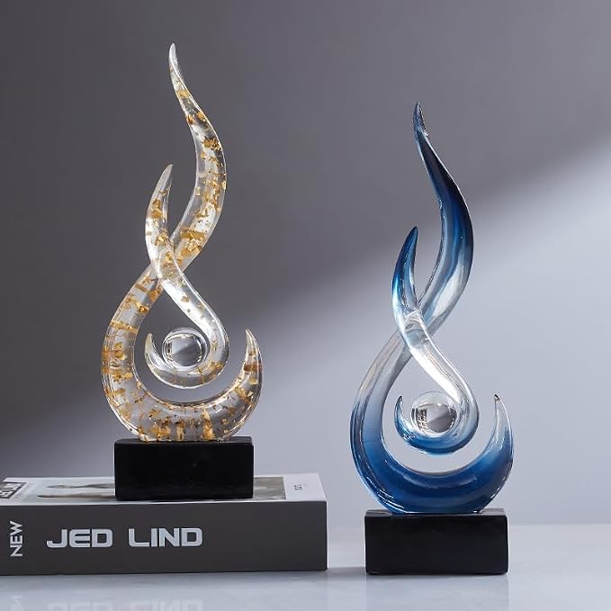 Modern Abstract Art Table Decoration,Resin Flame Statue Modern Centerpiece Ornaments for Living Room Great Gift Idea Home Decor,Collectibles (Bule)