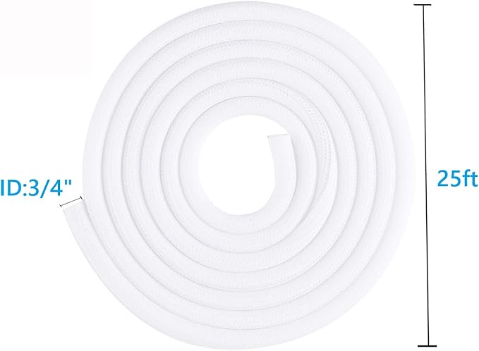 3/4"-25ft Braided Cable Sleeve Protector - Self-Wrapping Split Wire Loom for Home Theater, Pet-Proof Cord Organizer, Heat-Resistant, White