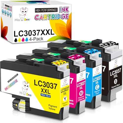 MS DEER LC3037 BK/C/M/Y Ink Cartridges Compatible Replacement for Brother LC3037XXL LC3039XXL LC 3037 XXL High Yield Work for MFC-J6945DW MFC-J6545DW MFC-J5845DW MFC-J5945DW Printer 4-Pack