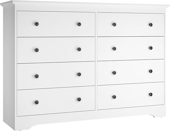 White Dresser for Bedroom，55" Wide 8 Drawers Dressers,Modern Wooden Chest for Living Room, Hallway
