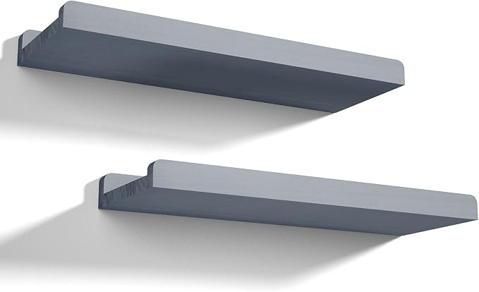 Love-KANKEI Floating Shelves Wall Mounted Set of 2, 17 Inch Rustic Wood Wall Shelves for Storage, Bedroom Living Room Bathroom Kitchen Office and More Weathered Grey
