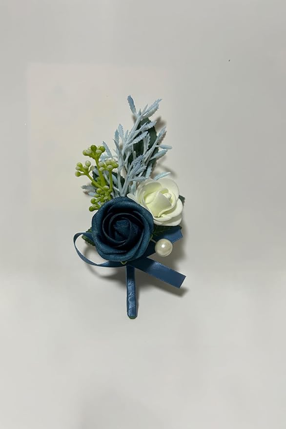 6PCS Navy Blue Boutonniere for Men, Groomsmen Guest Boutonniere, Artificial Flowers for Wedding Decor Prom Homecoming