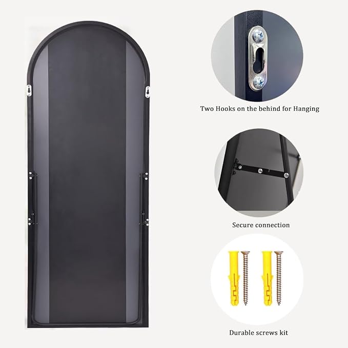 Dewfig Arched Full Length Mirror, 78"x38" Large Floor Mirror with Stand, Oversized Full Body Mirrors for Standing/Leaning/Hanging, Wall Mounted Mirrors for Bedroom, Living Room,Dressing Room, Black