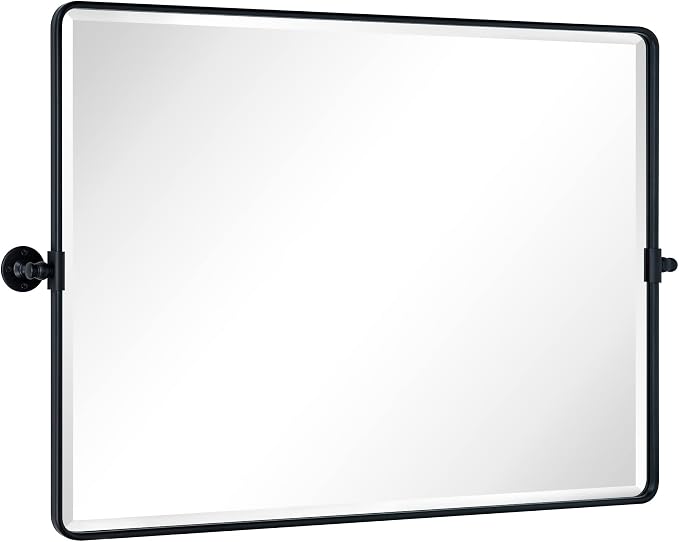 TEHOME Pivot Mirror Matt Black Tilt Bathroom Vanity Mirror Black Metal Framed Rectangle Horizontal Tilting Beveled Vanity Mirrors, Overall 44.12 x 30 inches (Mirrror 40 x 30 inches)