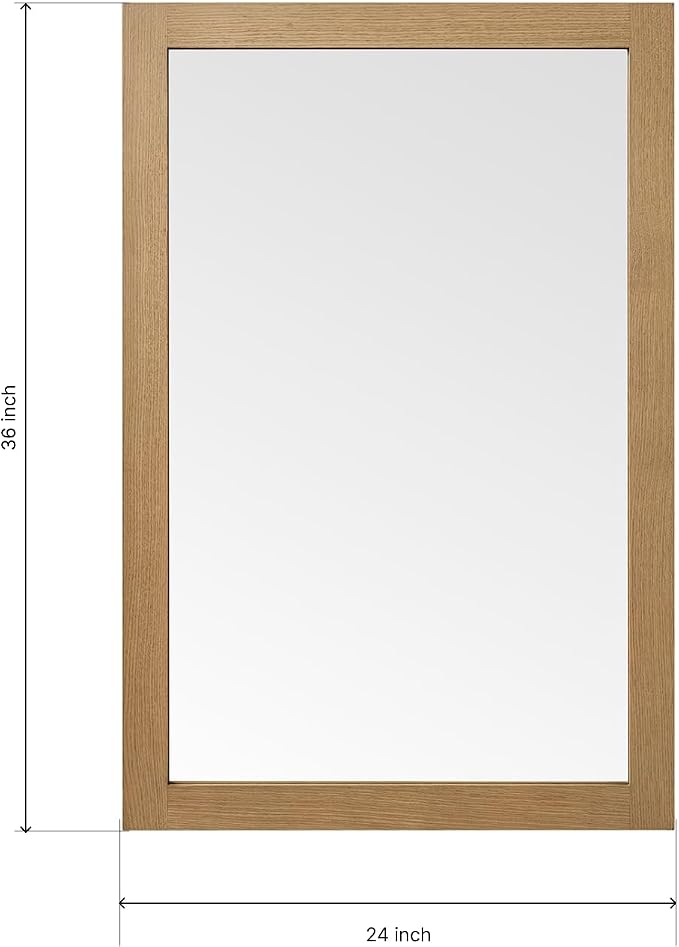 ARIEL Rectangular Wooden Mirror 24" x 36" in Natural Oak, Flexible Horizontal/Vertical Hanging for Bathroom, Vanity, Entryway & Living Room Decor, Farmhouse Style