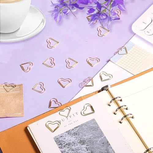 Cute Metal Heart Paper Clips: Love Shape Gold Binder Paperclips Mini Bookmark 100Pcs Document Note Sorting Organizer for Wedding Decorative Office Supplies