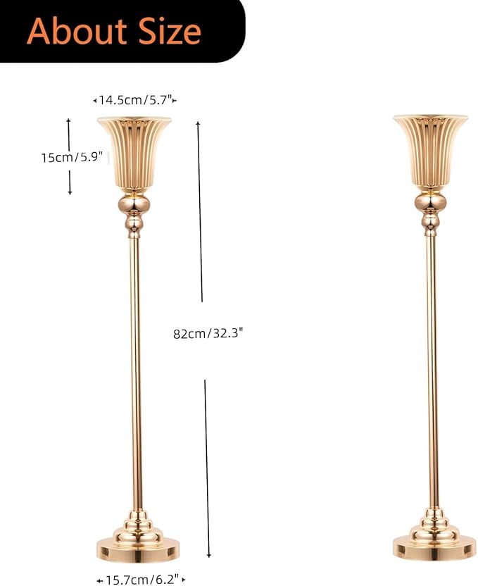 32.2" Height Versatile Gold Tall Vases for Centerpieces, Metal Trumpet Vases for Wedding Party Dinner Centerpiece, Road Lead for Anniversary Celebration Birthday, 2pcs