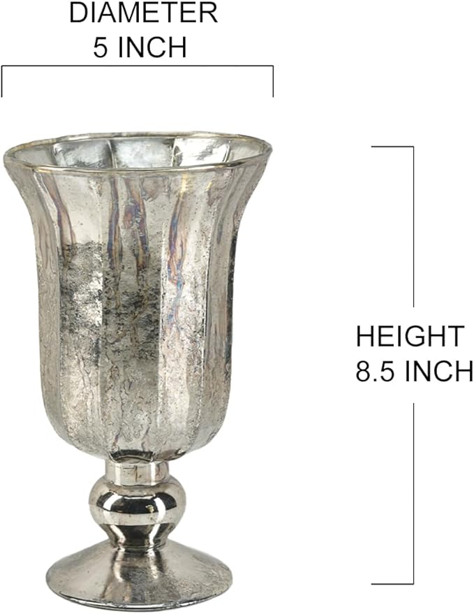 Serene Spaces Living Antique Platinum Flower Vase, Mercury Glass Urn for Centerpieces, Weddings & Event Decor – Vintage-Style Floral Vase, 5" Diameter and 8.5" Tall