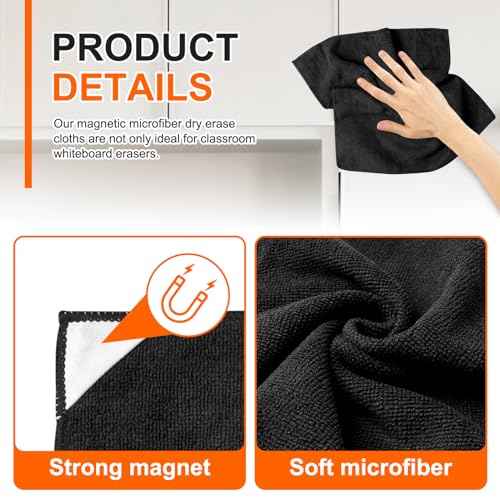 Ira Pollitt 8 Pieces Magnetic Cleaning Cloth Dry Erasers Microfiber Dry Erase Erasers Reusable Microfiber Cloth Eraser for White Boards, Multipurpose Cleaning Cloths for Office,School 12 x 12 inch