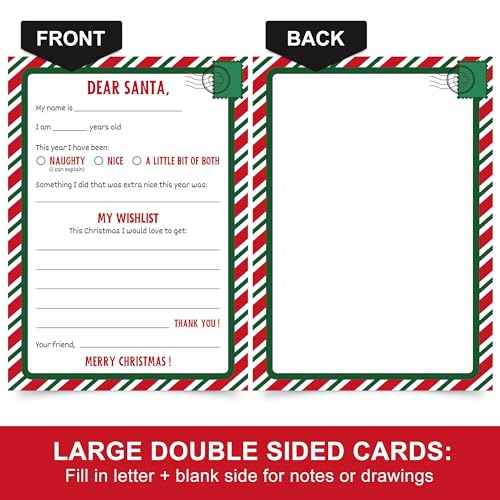 Perfect Occasion Letters To Santa - 10 Pack - Red & Green Kit - Large Double Sided 5.75" x 8" Official Letters To Santa + Envelopes & Stickers - Fill In The Blank Wish List For Kids - Set of 10