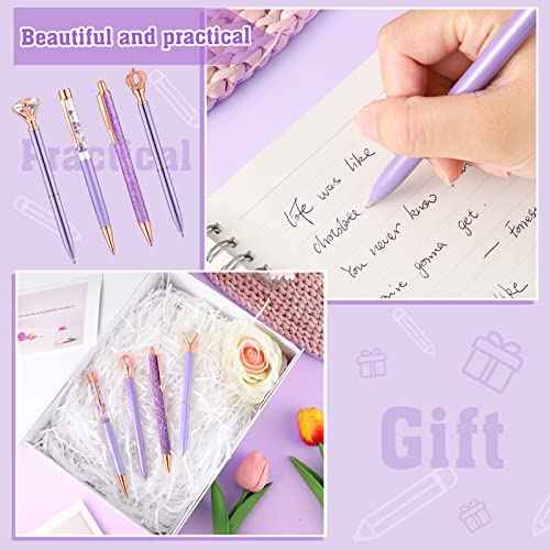 BESARME 4 Pcs Purple Pens Set, Cute Purple Gifts for Women Christmas Stocking Stuffers for Teen Girls Fancy Pens Black Ink Pretty Pens for School Office Supplies