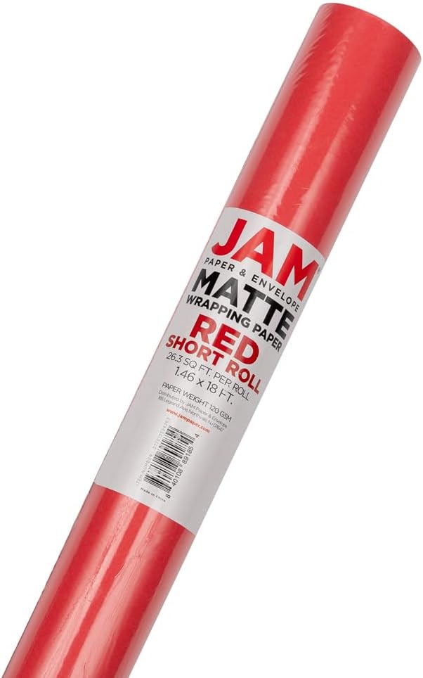 JAM Paper Gift Wrap - Matte Wrapping Paper - 26.3 Sq Ft (17 in x 18 Ft) - Matte Red - Roll Sold Individually