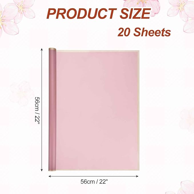 MECCANIXITY Flower Bouquet Wrapping Paper, 56cm/22 Inch Waterproof Floral Wrapping Paper for Flower Bouquet DIY Gift, Wedding, Birthdays, Valentine's Day, Pack of 20(Light Red)