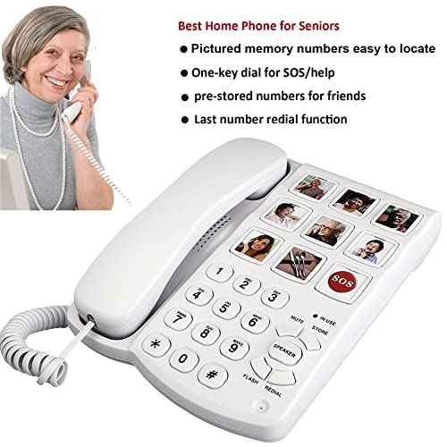 TelPal Big Button Phone with Speaker for Seniors, Corded Amplified Phone, Landline Phones with One Touch Memory for Old People, Easy to Read SOS Telephones