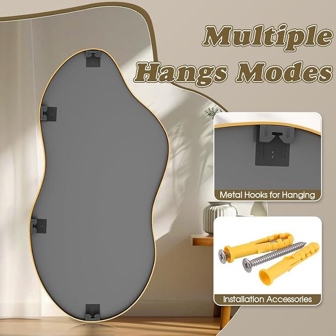 Irregular Wall Mirror 24×40 Inch Wall Mirrors Decorative Gold Modern Asymmetrical Abstract Mirror for Bathroom Bedroom Living Room Entryway Hallway