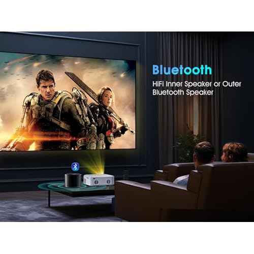 Mini Projector | 4K Support 200" Giant Screen | 500 ANSI Lumens, Bluetooth 5.2 | Portable Outdoor Movie Projector Compatible with TV Stick/Phone/HDMI/PC (Mini Projector for Bedroom)