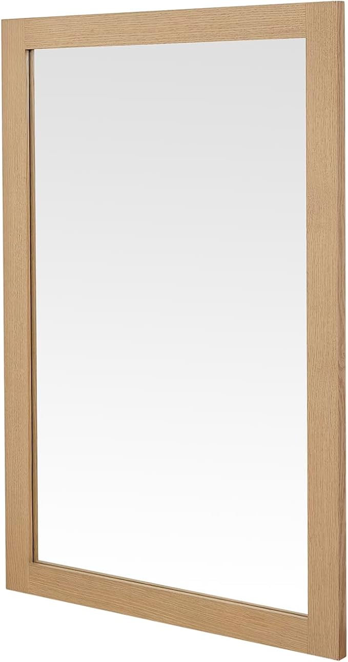 ARIEL Rectangular Wooden Mirror 24" x 36" in Natural Oak, Flexible Horizontal/Vertical Hanging for Bathroom, Vanity, Entryway & Living Room Decor, Farmhouse Style