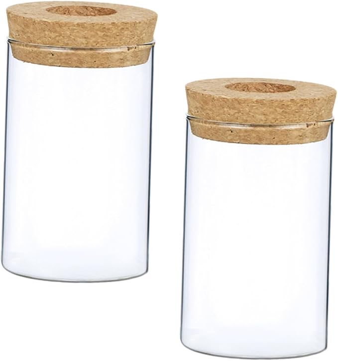VILLCASE 2pcs Wood Art Glass Vase with Cork Stopper for Hydroponic Plants Decorative Flower Pot for Indoor Greenery Minimalist Plant Vase for Home and Office Decor