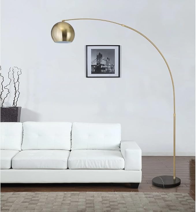 Major-Q Modern Standing Adjustable Floor Lamp with Metal Dome Shade & Marble Base for Living Room - Corner Light Arc Lamps for Bedrooms in Brass Gold Finish, 99-1023F