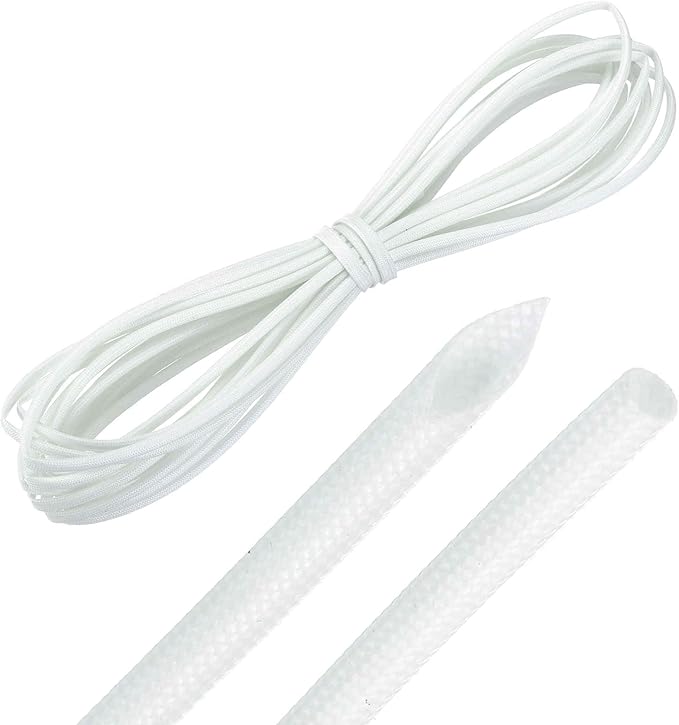 MECCANIXITY 20ft Braided Cable Sleeve, 1/8" ID 200C High Temperature 1500V Fiberglass Wire Insulation Cord Protector Organizer Wires Management for Motor Engine Fuel Line, White