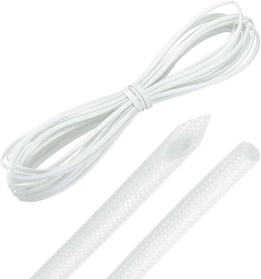 MECCANIXITY 20ft Braided Cable Sleeve, 1/8" ID 200C High Temperature 1500V Fiberglass Wire Insulation Cord Protector Organizer Wires Management for Motor Engine Fuel Line, White