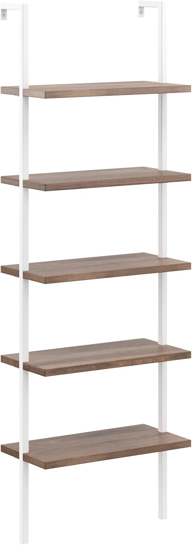Nathan James Theo 5-Shelf Wood Modern Bookcase, Open Wall Mount Ladder Bookshelf with Industrial Metal Frame, Light Brown Oak/White