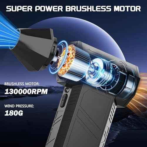 Compressed Air Duster 130000RPM Electric Air Duster with Light Super Power Cordless Air Duster Blower 4-Gear Adjustable Mini Blower Rechargeable Battery for Keyboard House Outdoor and Car