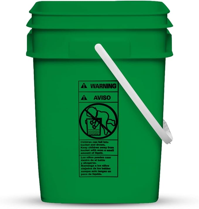 House Naturals 4 Gallon Square Food Grade Plastic Bucket with Lid, Made in USA (Pack of 2) BPA Free (Green)