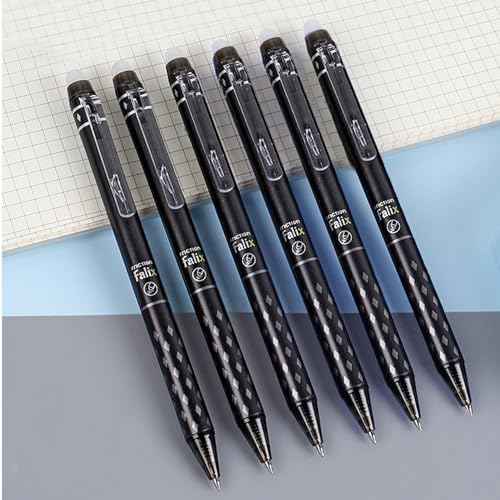 6 Pcs Erasable Gel Ink Retractable Pens - 0.5mm Fine Point, Black Ink, Smooth Writing for Office, School, Women, Men, Girls, Boys