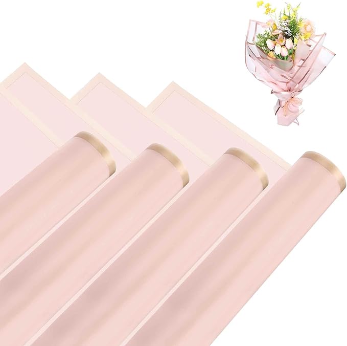MECCANIXITY Flower Bouquet Wrapping Paper, 56cm/22 Inch Waterproof Floral Wrapping Paper for Flower Bouquet DIY Gift, Wedding, Birthdays, Valentine's Day, Pack of 20(Rose Pink)
