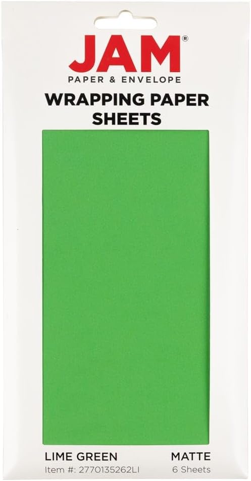 JAM Paper Gift Wrap - Matte Wrapping Paper Sheets - 30" x 20" Per Sheet (25 Sq Ft Total) - Matte Lime Green - 6 Sheets/Pack