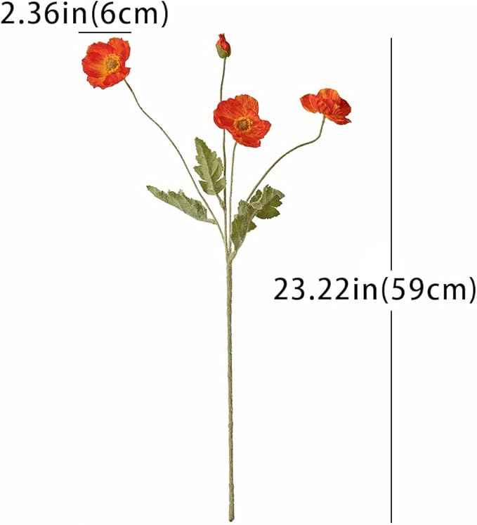 Artificial Flowers 6 Stems Poppy Silk Bouquet,for Wedding, Home, Party Decoration,Table Centerpiece Arrangement(Dark Orange)