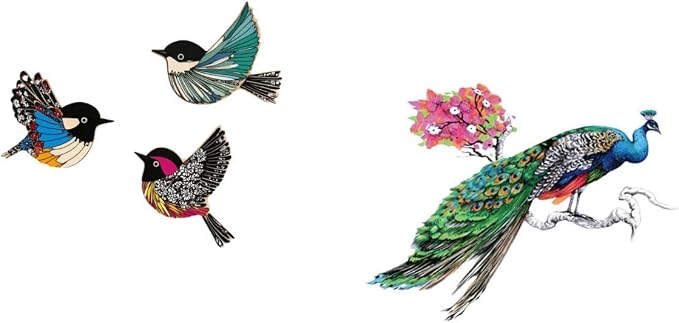 Fenteer Bird Wall Hanging Wooden Bird Wall Art Flying Birds Wall Decor Wooden to Install Material Suitable for Living Room Bedroom
