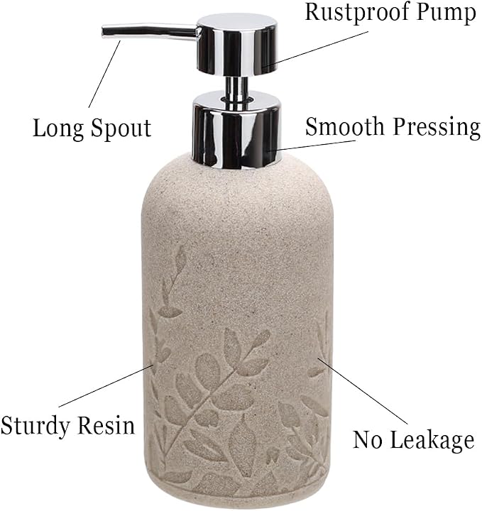 1pcs Hand Soap Dispenser Set, Sandstone Textured Resin Liquid Soap Dispenser for Bathroom Countertop, Heavy & Sturdy Dish Wash Soap Dispenser for Kitchen, Matte Beige