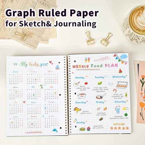 Graph Paper Notebook,1 Subject 80GSM Thick Grid Paper Notebook 8" x 10-1/2", Hardcover Spiral Notebooks for School Work Women Men, Graphing Notebook Journal for Writing,3-Hole Punched Perforated Black
