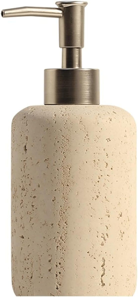 Soap Dispensing Refillable Stone Soap Dispenser Beige Travertine Liquid Shampoo Bottles Marble Hand Soap Dispenser for Bathroom Kitchen New Home Essentials