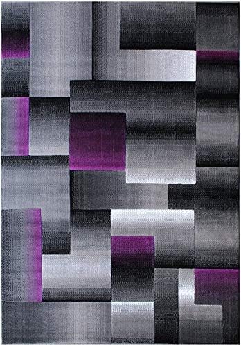 HR 8’ x 10’ Rug in Purple - Premium Quality Purple/Black/Gray Abstract Geometric Modern Squares Pattern Area Rug - Contemporary Styling for Living Room, Bedroom - Unique Home Decor