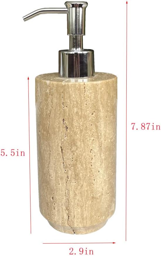 Natural Beige Travertine Refillable Bathroom Liquid Dispenser, Lotions Soap Container (Beige Travertine) (Beige Travertine)