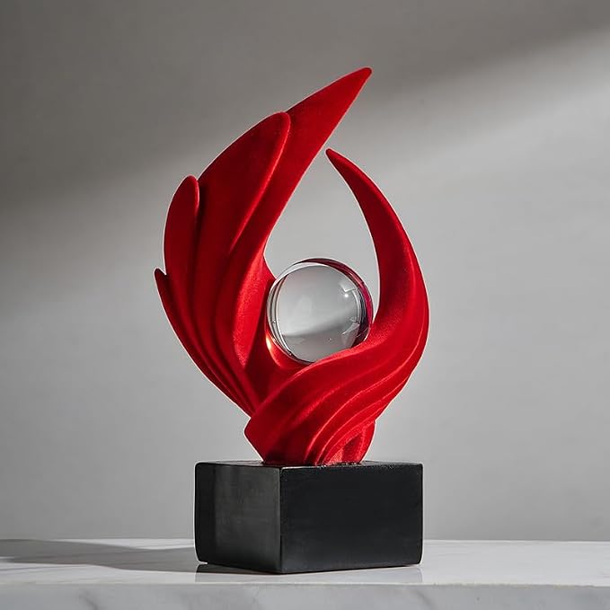 Abstract Art Sculpture, Resin Gold Decorative Statue, Modern White Ornaments for Living Room, Decorativas Modernas for Coffee Table, Entryway & Office Collectibles (Red)