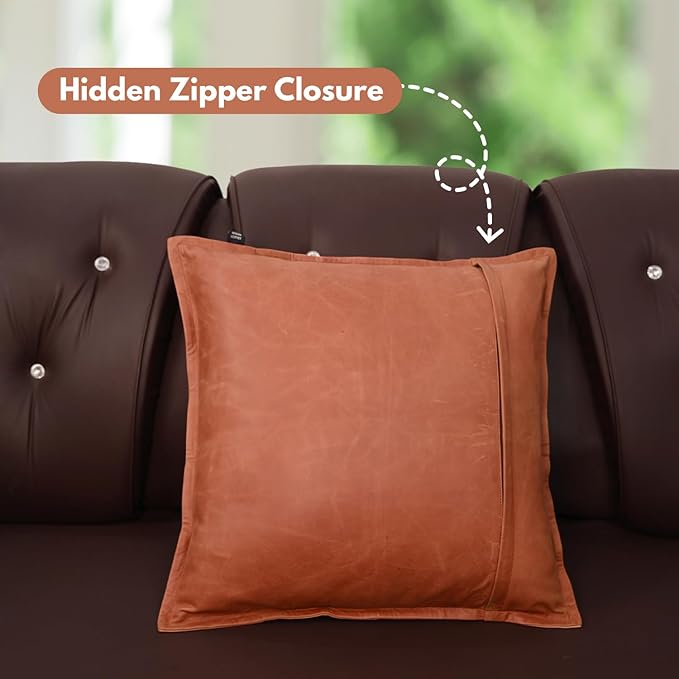 D DOLLY LAMB Lambskin Leather Pillow Cover - Sofa Cushion Case - Decorative Throw Covers for Living Room & Bedroom, 20x20 Inches - Orange Crunch Box Pack of 2