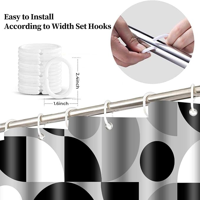Black White and Grey Mid Century Modern Shower Curtain Boho Abstract Geometric Art Shower Curtains for Bathroom Decor 72x72 Inch Colorful Unique Pattern Washable Fabric Bathroom Set with 12 Hooks