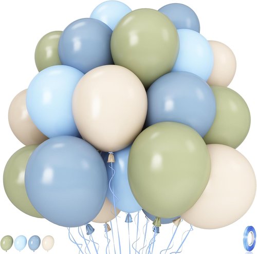 Regine Switzerland 35PCS Latex Balloons - Sage Green & Blue for Baby Shower | Rabbit Theme Party Decor