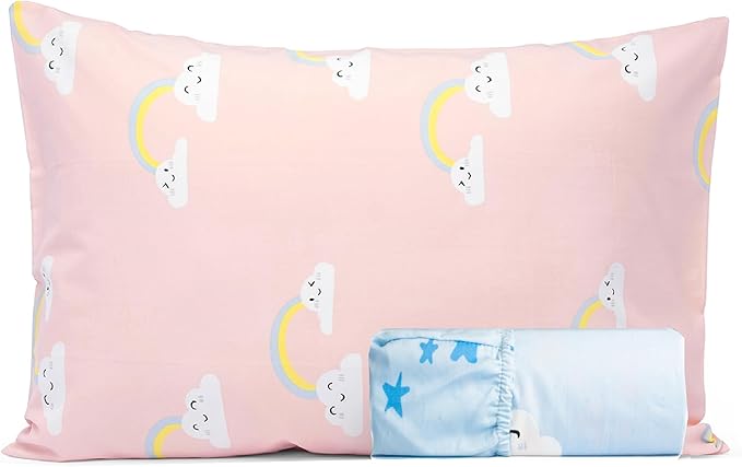 Salt Earth 100% Cotton 210TC Kids Bedsheet, Twin Fitted Sheet, Toddler Bed, 2 Piece Bedding Set- 1 Fitted Sheet and 1 Pillowcase, Themed Toddler Bed Sheets, Cute Sheets for Kids Bed (Unicorn/Rainbow)