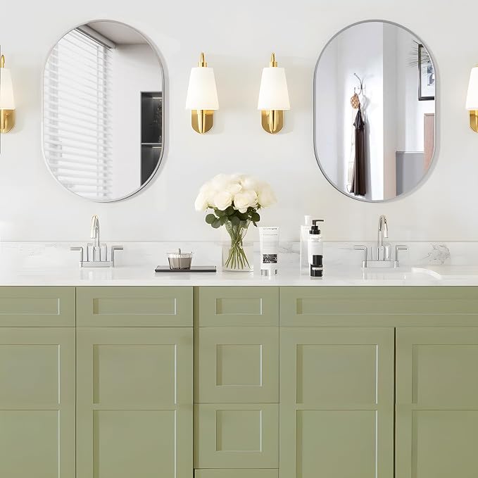 Oval Bathroom Mirror Wall Vanity Oval Mirrors, 2 Pieces 20"x30" Silver Bathroom Mirrors for Over Sink Pill Mirrors Capsule Wall Mounted Mirror, Modern Mirror with Metal Frame for Wall Decor