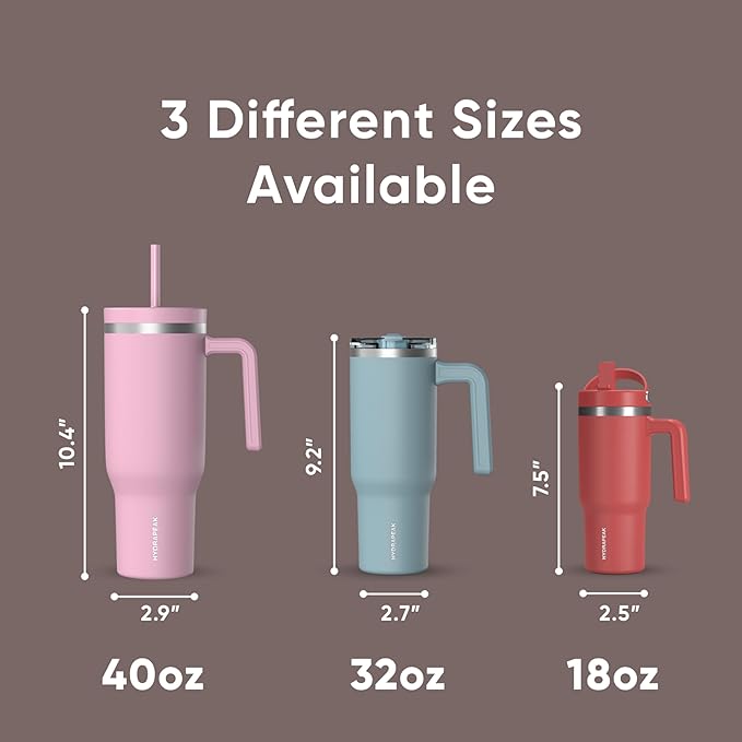 Hydrapeak Voyager 40 Oz Stainless Steel Tumbler with Handle, Insulated Water Bottle With Straw & Lid, Cupholder Friendly Reusable Travel Mug (Gingerbread)