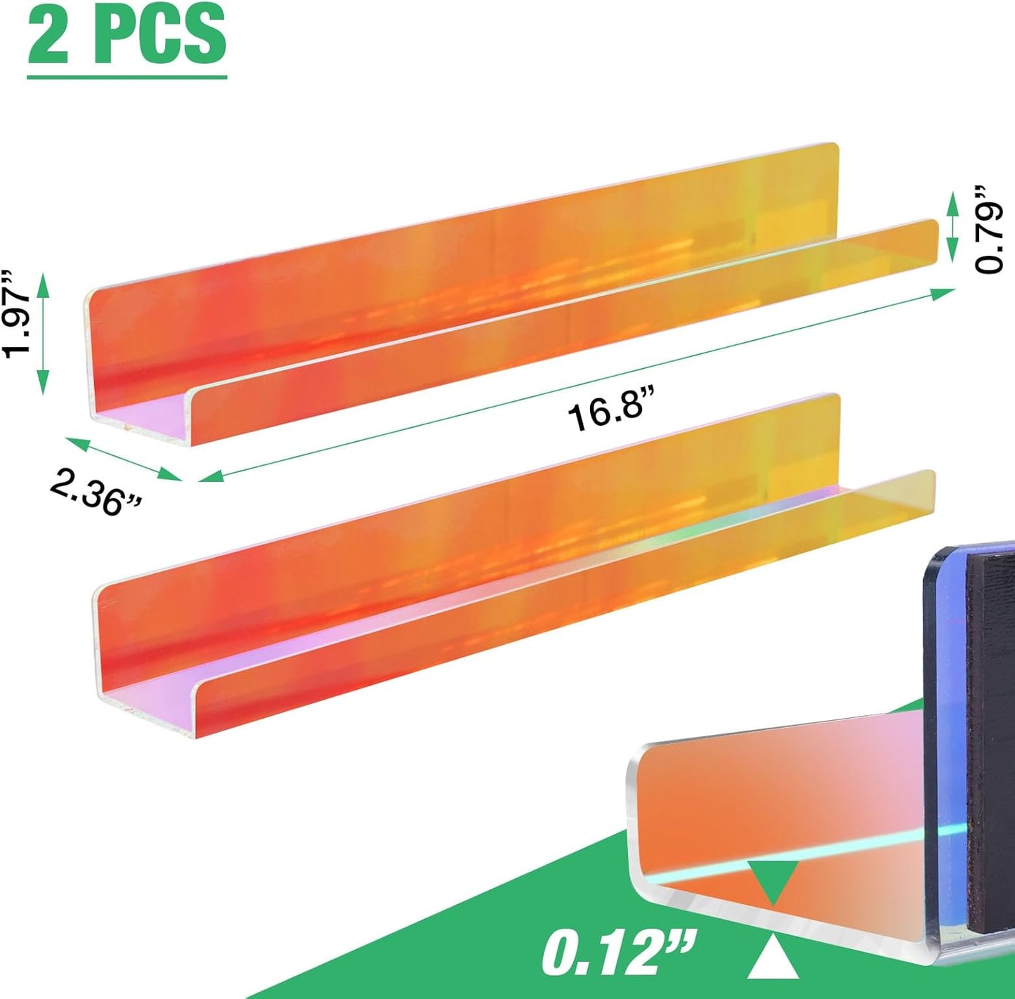 Skiennix Magnetic Book Shelf - Strong Adsorption Reusable Acrylic Display Holder | 2 Pcs Iridescent for Classroom & Office
