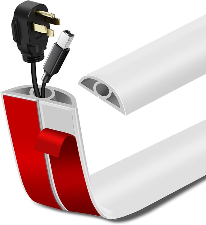 Floor Cord Cover Self Adhesive Cord Hider Floor Extension Cord Covers for Floor Power Cord Protector Cable Management Prevent Cable Trips Cable Cavity 0.32" W x 0.32" H (White, 20Ft)