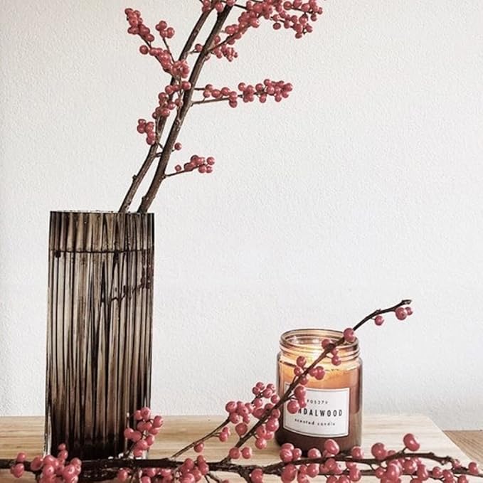 Muyan 9.8" Flower Vase for Decor Ribbed Glass Vase Modern for Centerpieces Desktop Home Office Dining Living Room Wedding (Amber)